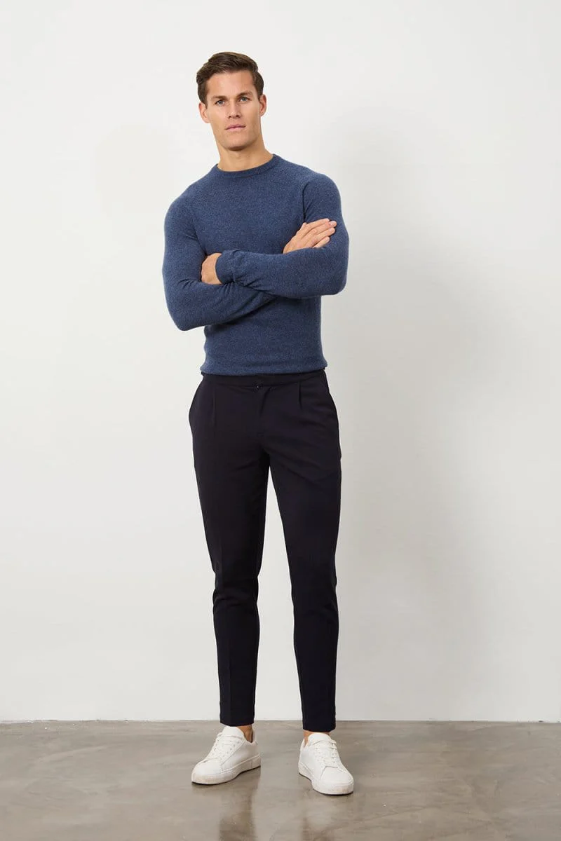 Pleat Side Adjuster Trousers in Navy - Image 2