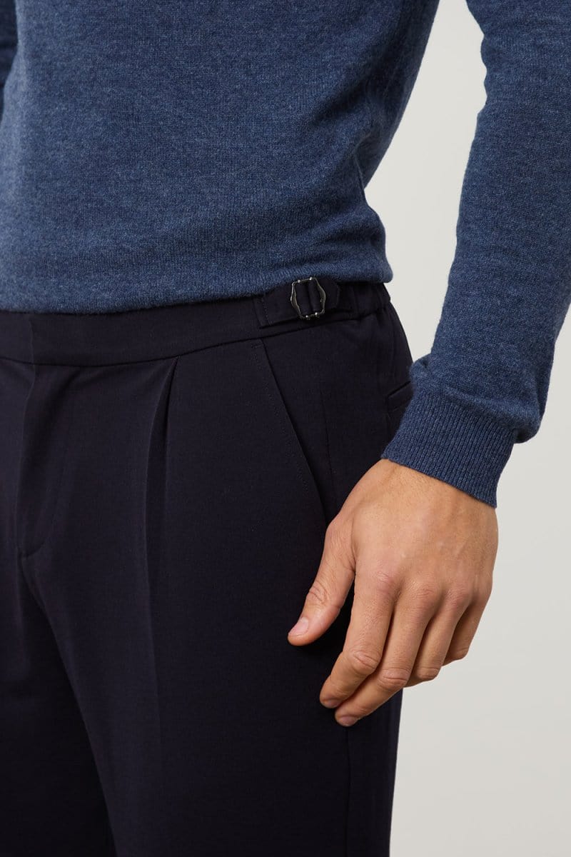Pleat Side Adjuster Trousers in Navy - Image 3