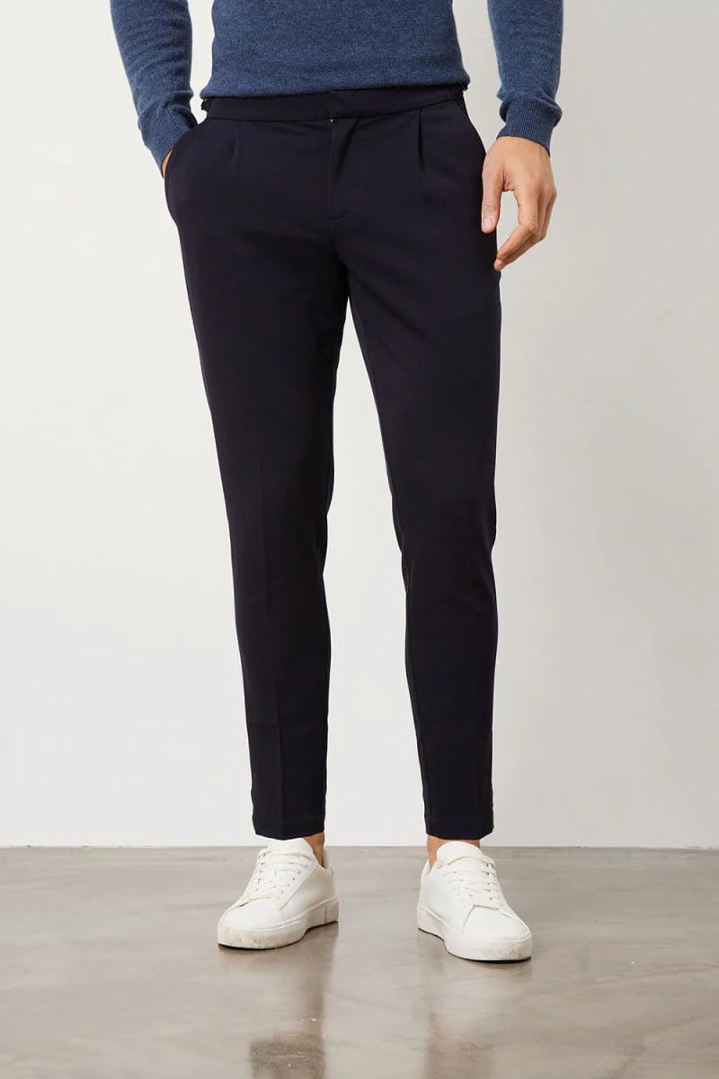 Pleat Side Adjuster Trousers in Navy - Image 4