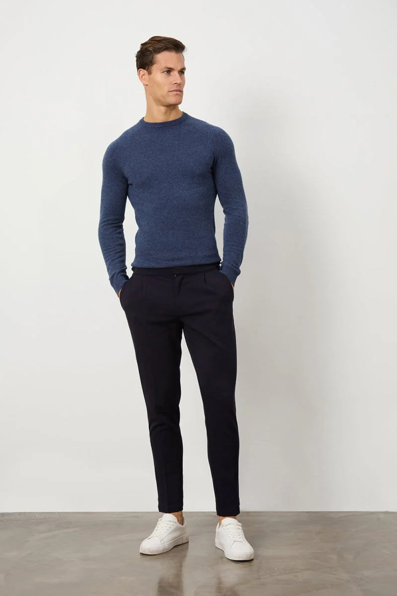 Pleat Side Adjuster Trousers in Navy - Image 5