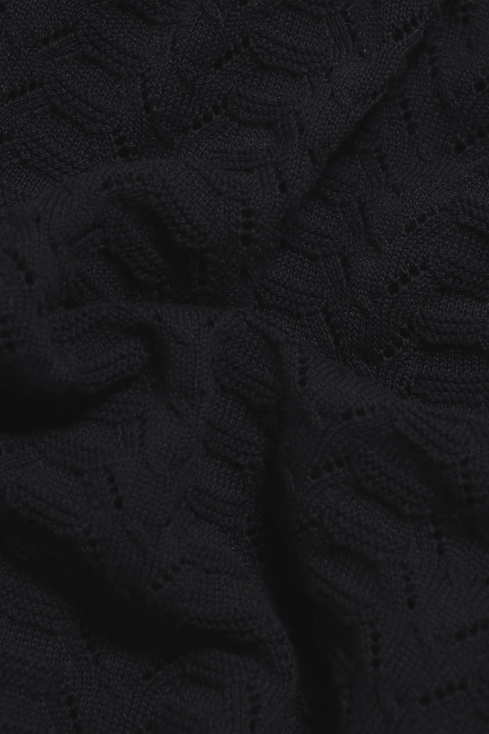 Pointelle Knitted Open Collar Polo Shirt in Black - Image 7
