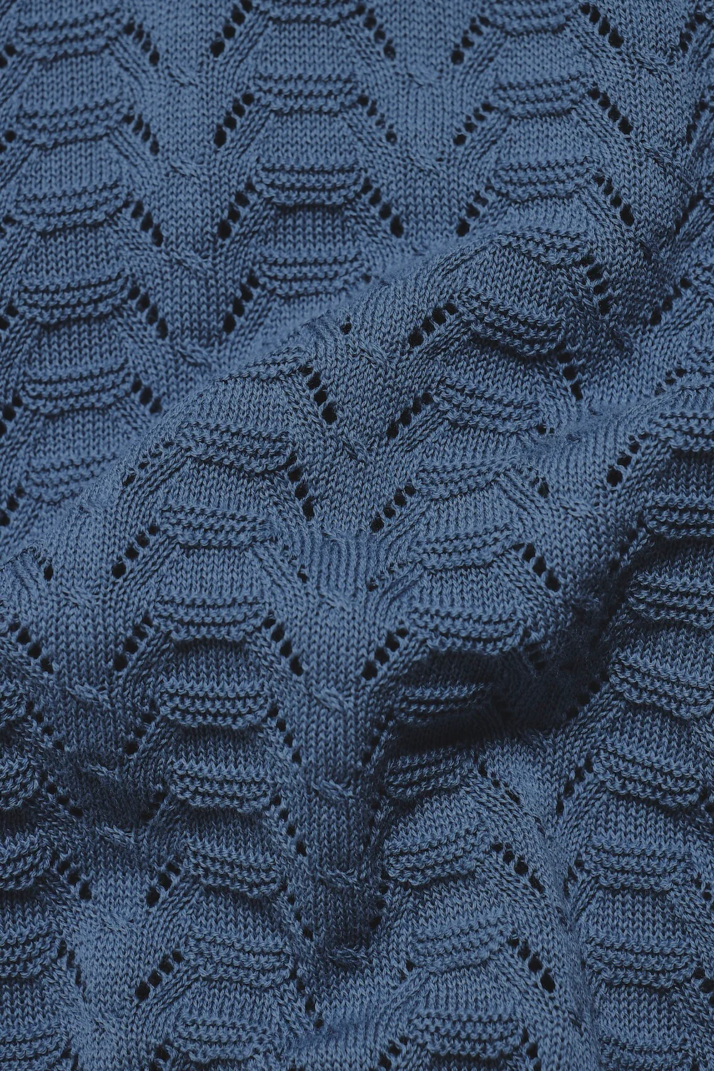 Pointelle Knitted Open Collar Polo Shirt in Blue - Image 7