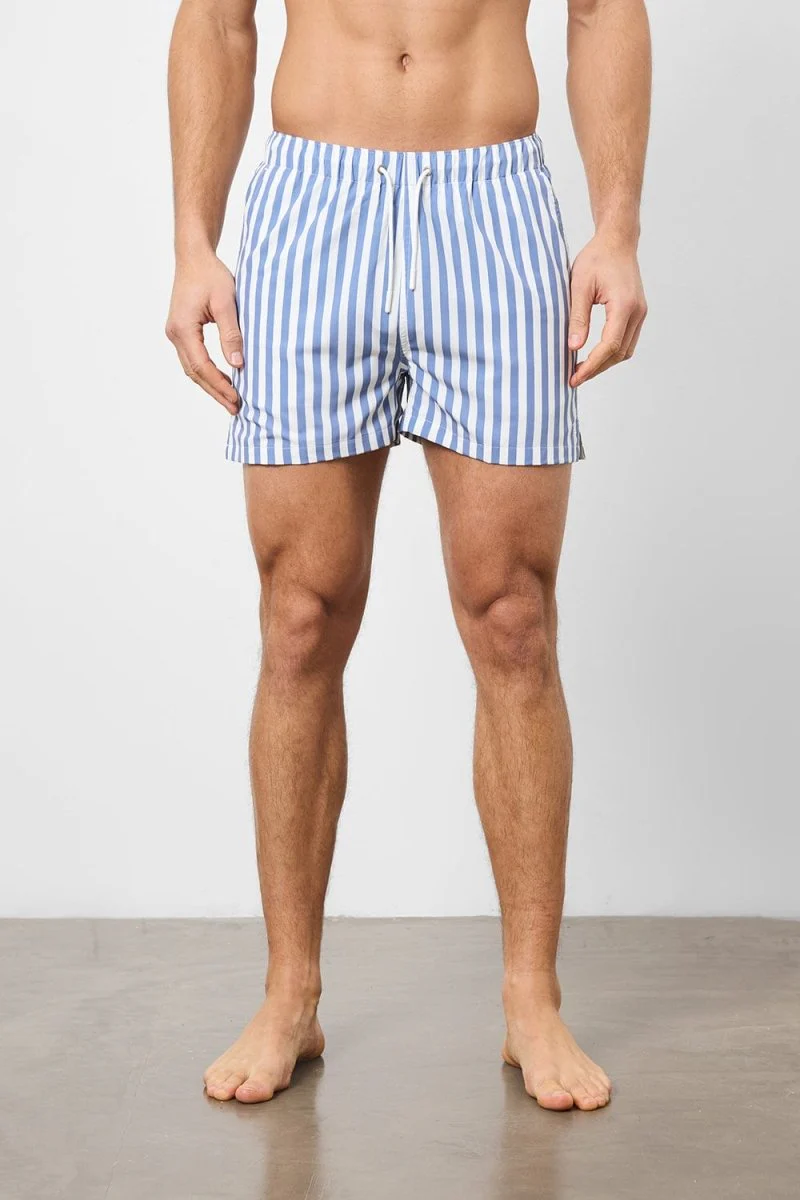 Printed Swim Short in White/Denim Blue Stripe - Image 4