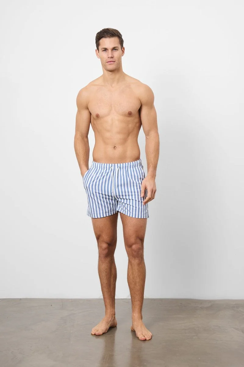 Printed Swim Short in White/Denim Blue Stripe - Image 5