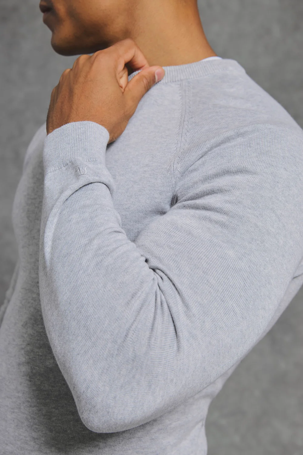 Pure Cotton Knitted Crew Neck Jumper in Silver Grey Marl - Image 5