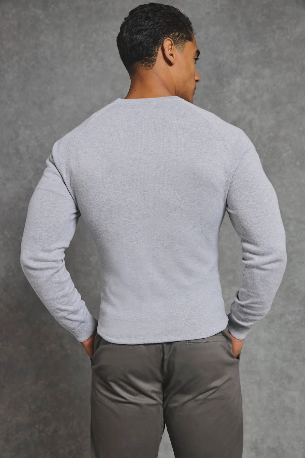 Pure Cotton Knitted Crew Neck Jumper in Silver Grey Marl - Image 6