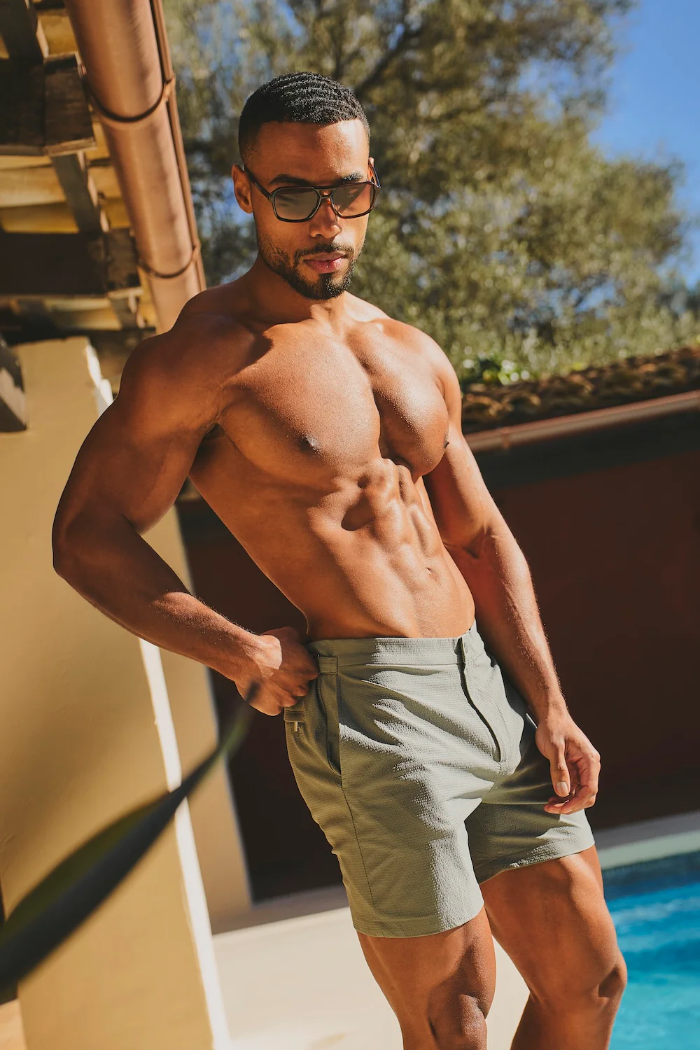 Quick Dry Textured Hybrid Side Adjuster Swim Short in Sage