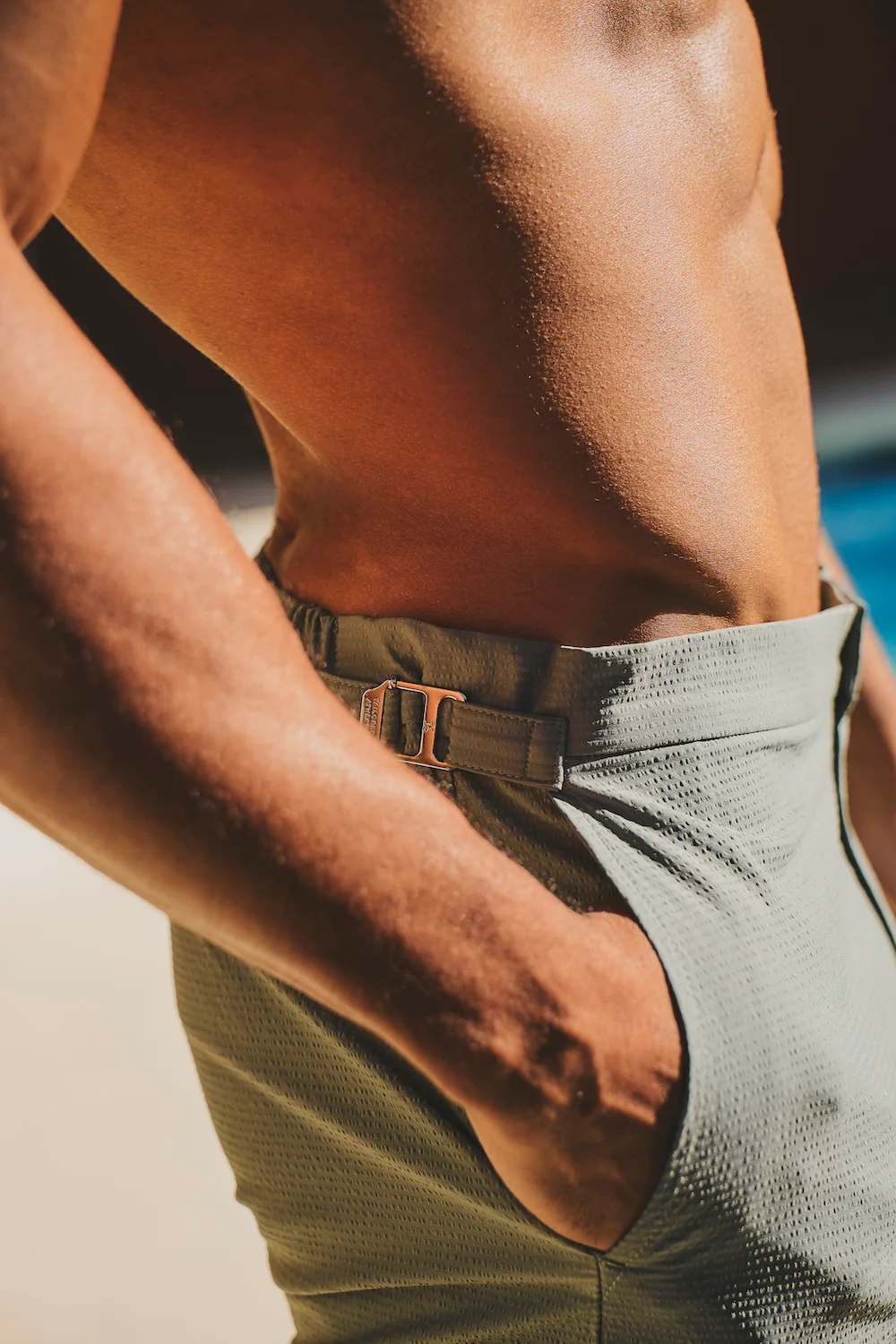 Quick Dry Textured Hybrid Side Adjuster Swim Short in Sage - Image 2