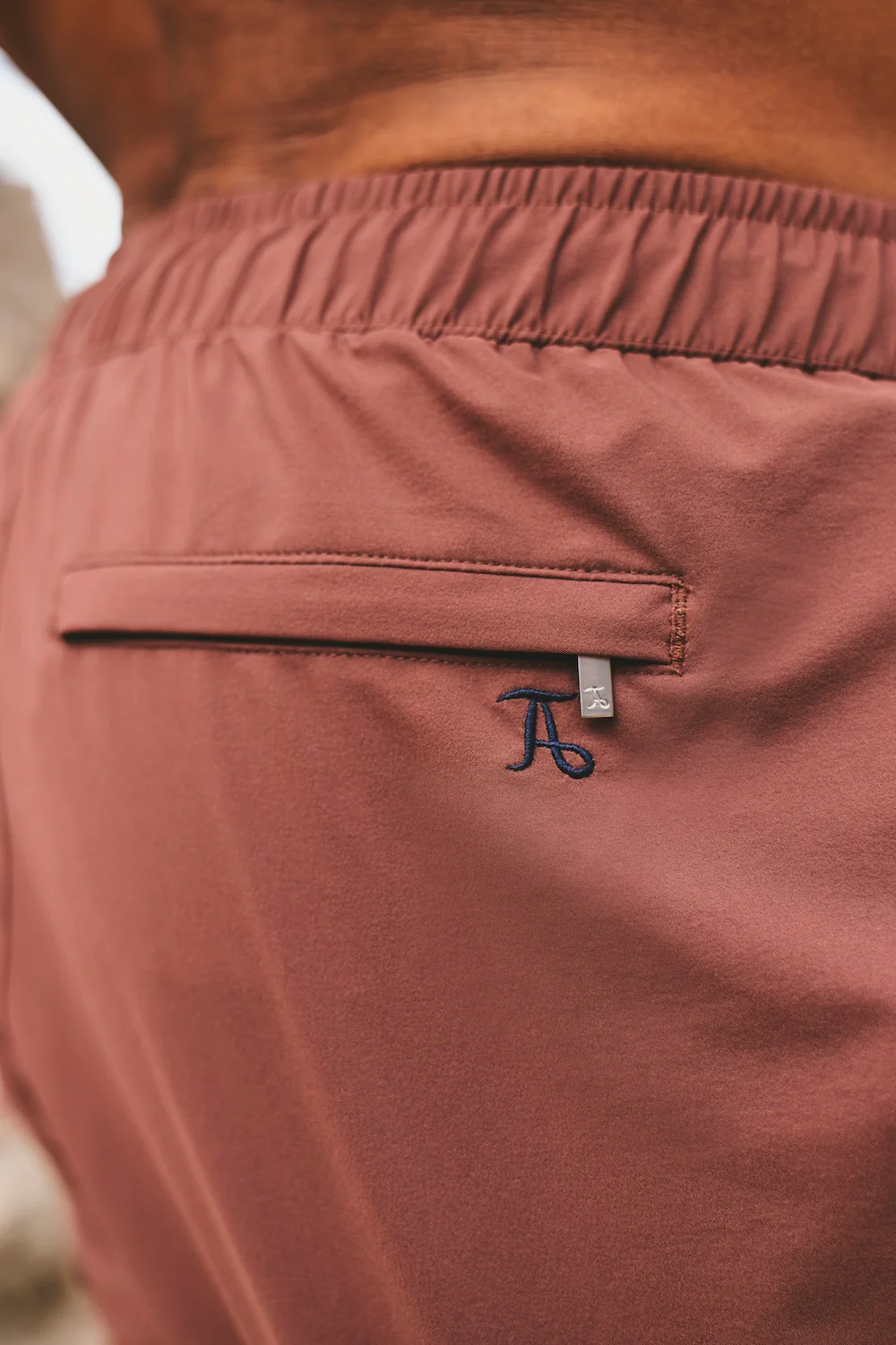 Quick Dry Piped Swim Short in Terracotta and Navy - Image 6