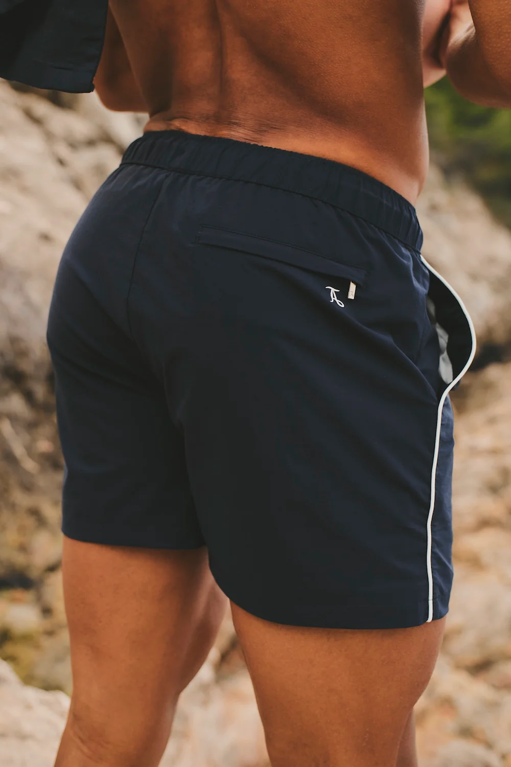 Quick Dry Piped Swim Shorts in Navy - Image 6