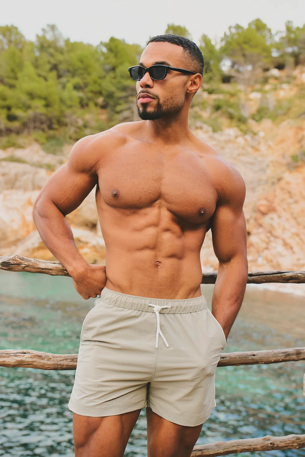 Quick Dry Piped Swim Shorts in Sage - Image 6