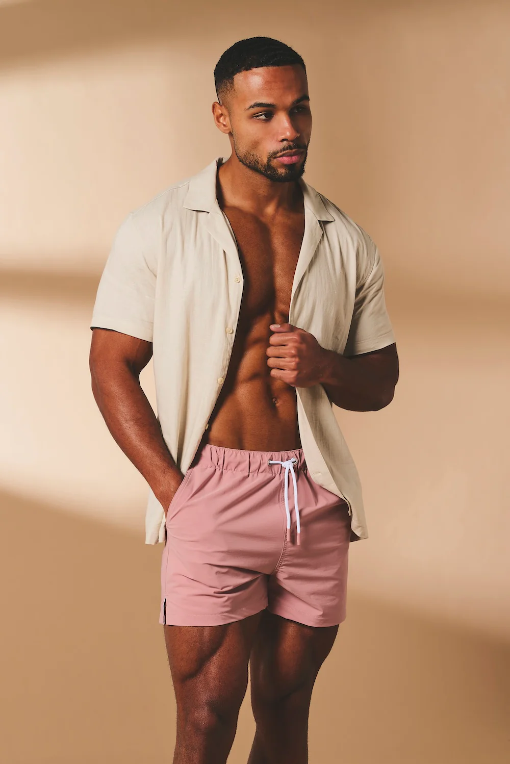 Quick Dry Plain Swim Shorts in Dusky Pink - Image 3