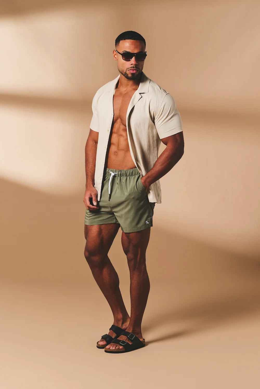 Quick Dry Plain Swim Shorts in Khaki - Image 4
