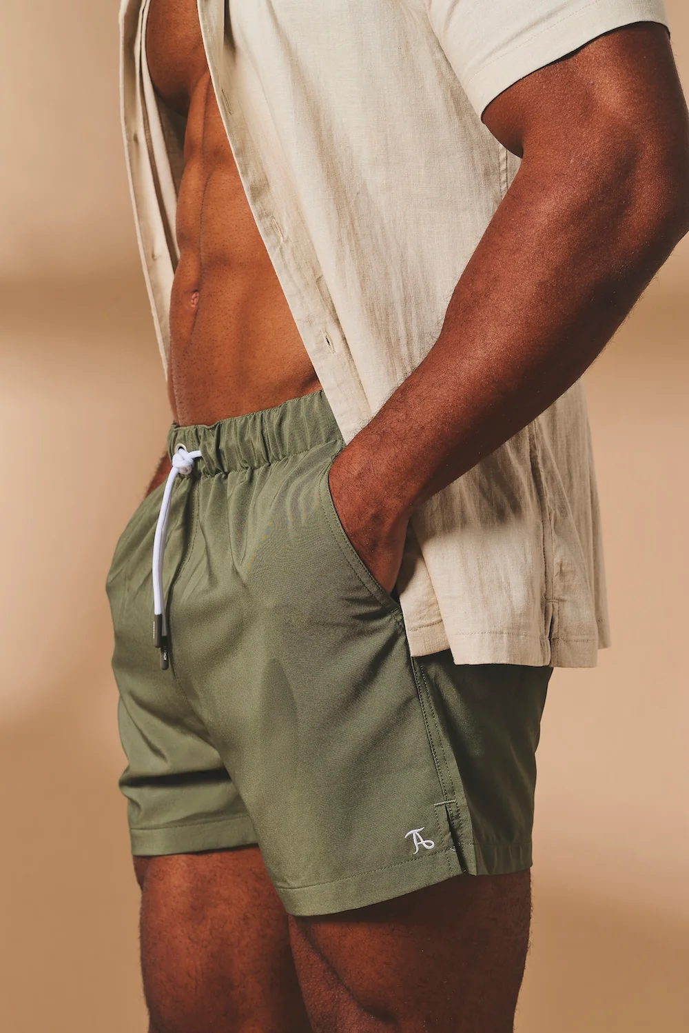 Quick Dry Plain Swim Shorts in Khaki - Image 5