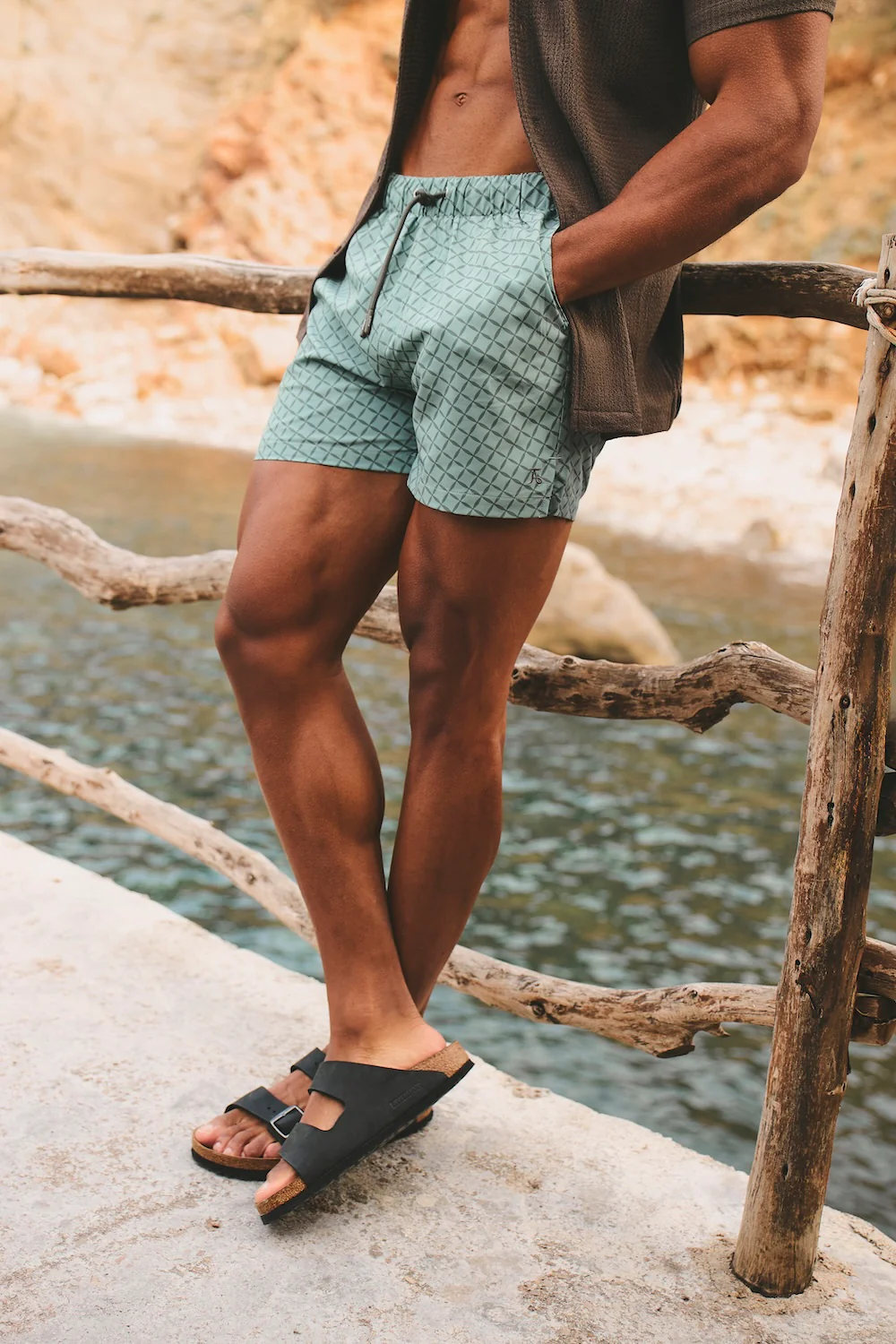 Quick Dry Printed Circle Geo Swim Short in Sage - Image 5