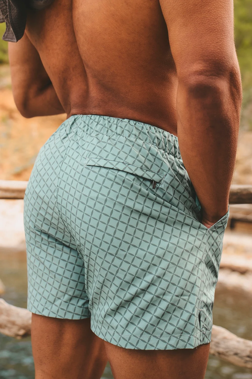 Quick Dry Printed Circle Geo Swim Short in Sage - Image 7