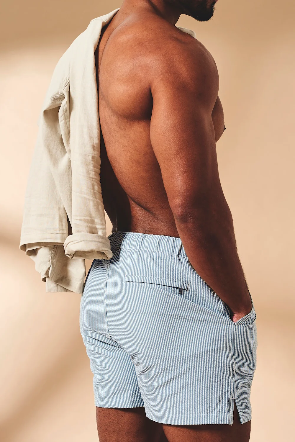 Quick Dry Seersucker Stripe Swim Shorts in Blue and White - Image 5