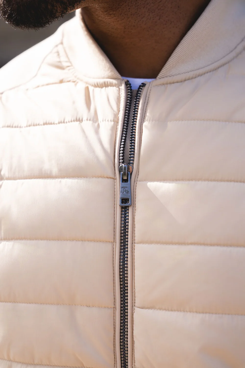 Quilted Hybrid Bomber Jacket in Neutral - Image 3