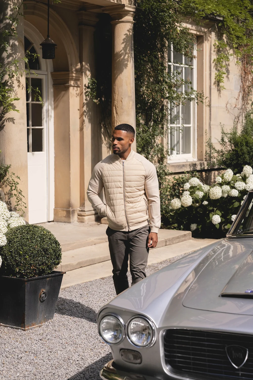Quilted Hybrid Bomber Jacket in Neutral - Image 5