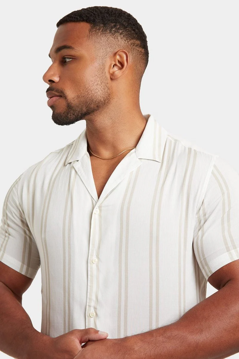 Printed Shirt in Stone Retro Stripe - Image 3