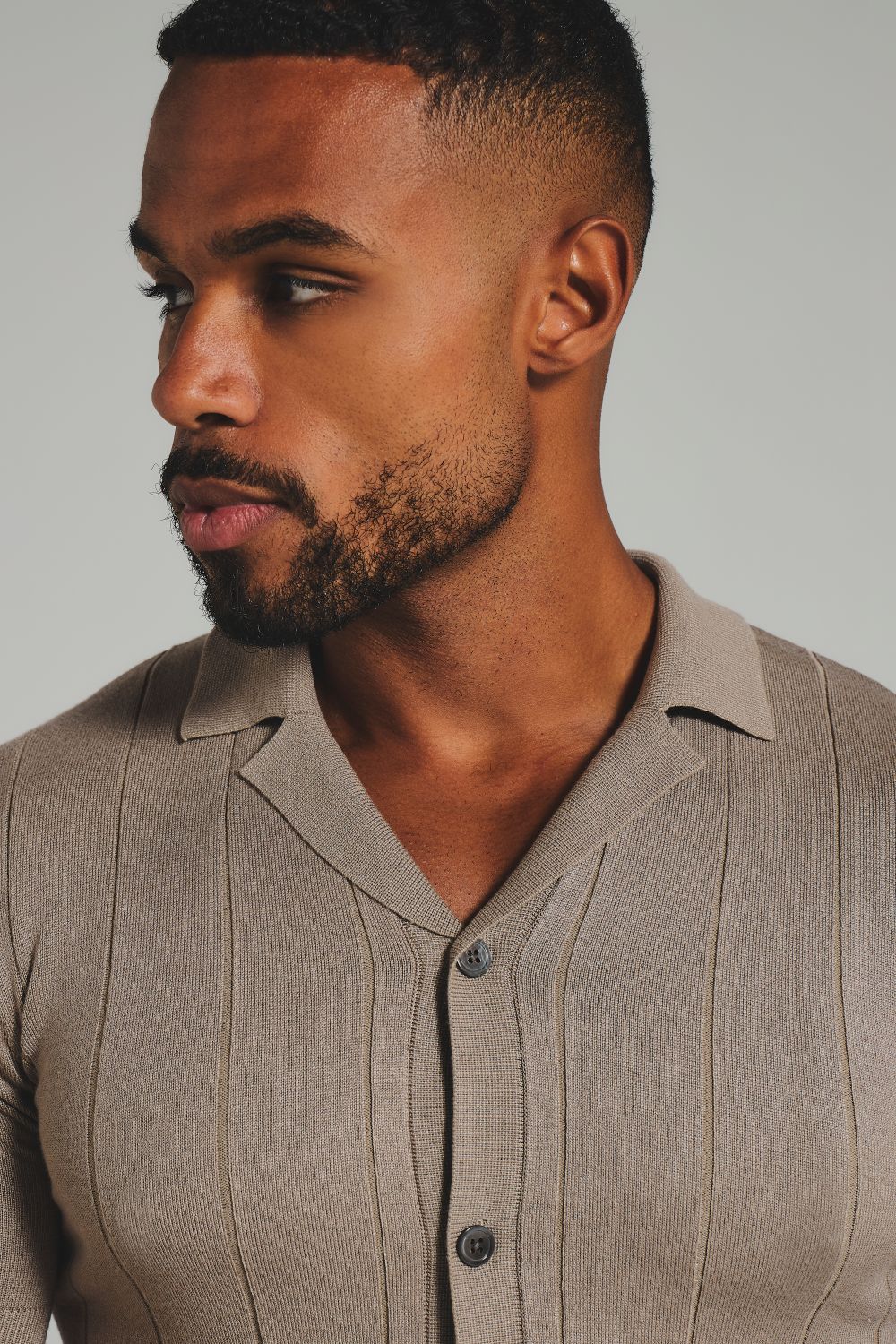 Ribbed Knitted Shirt in Mushroom - Image 3