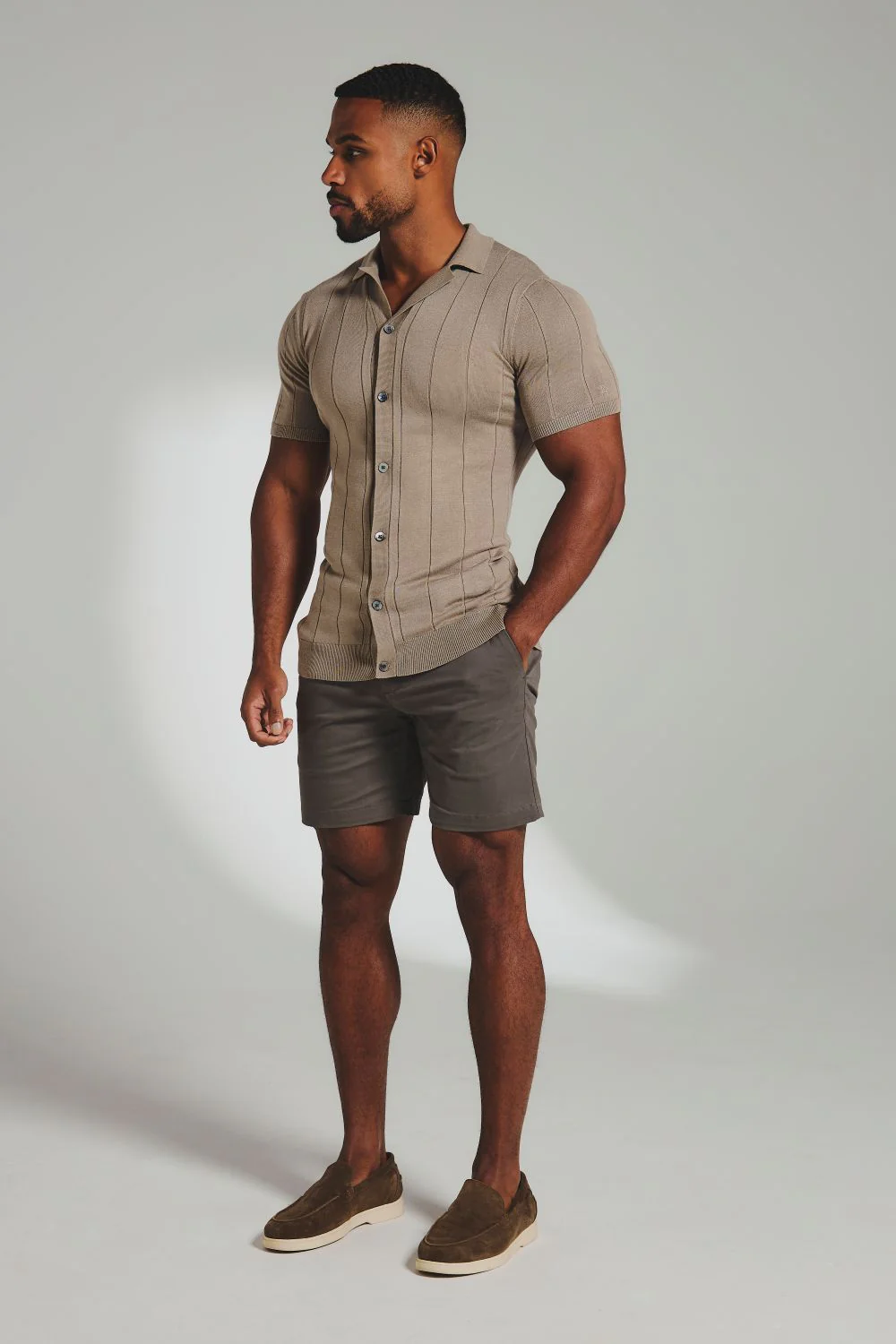 Ribbed Knitted Shirt in Mushroom - Image 4