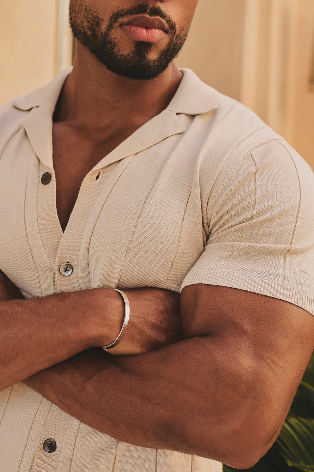 Ribbed Knitted Shirt in Wheat - Image 2