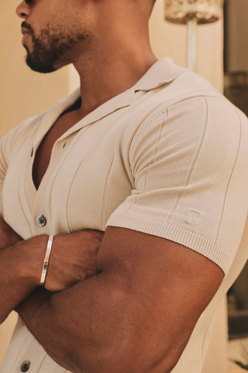 Ribbed Knitted Shirt in Wheat - Image 4