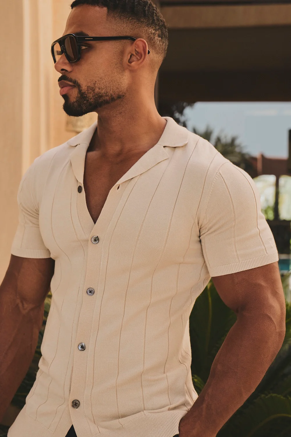 Ribbed Knitted Shirt in Wheat - Image 5
