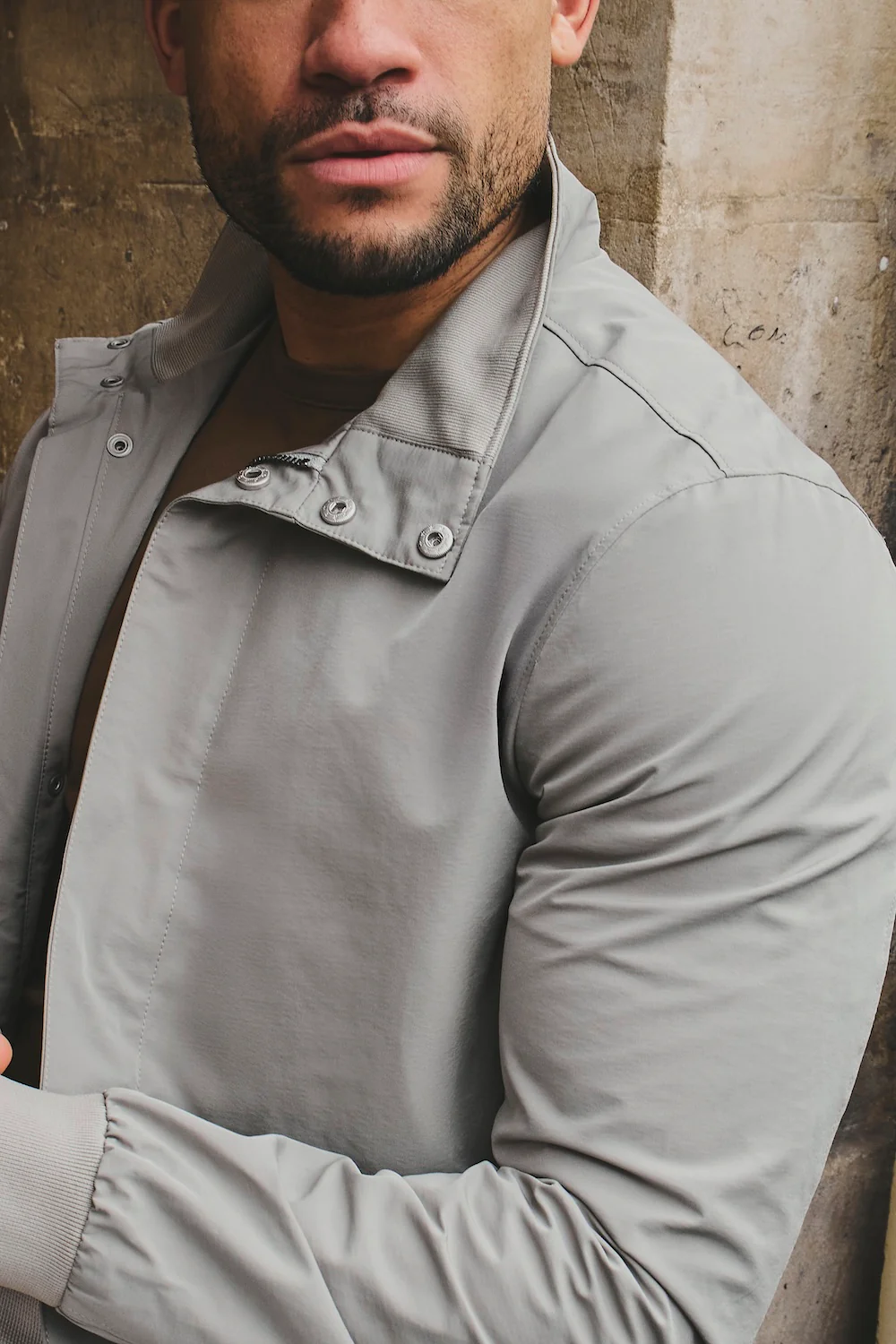 Shower Resistant Funnel Neck Jacket in Pebble Grey - Image 3