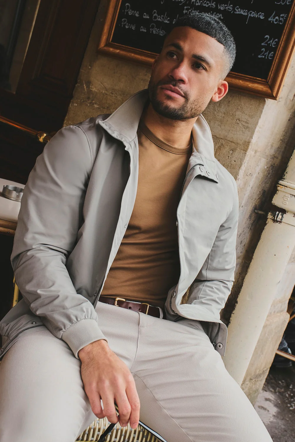 Shower Resistant Funnel Neck Jacket in Pebble Grey - Image 5