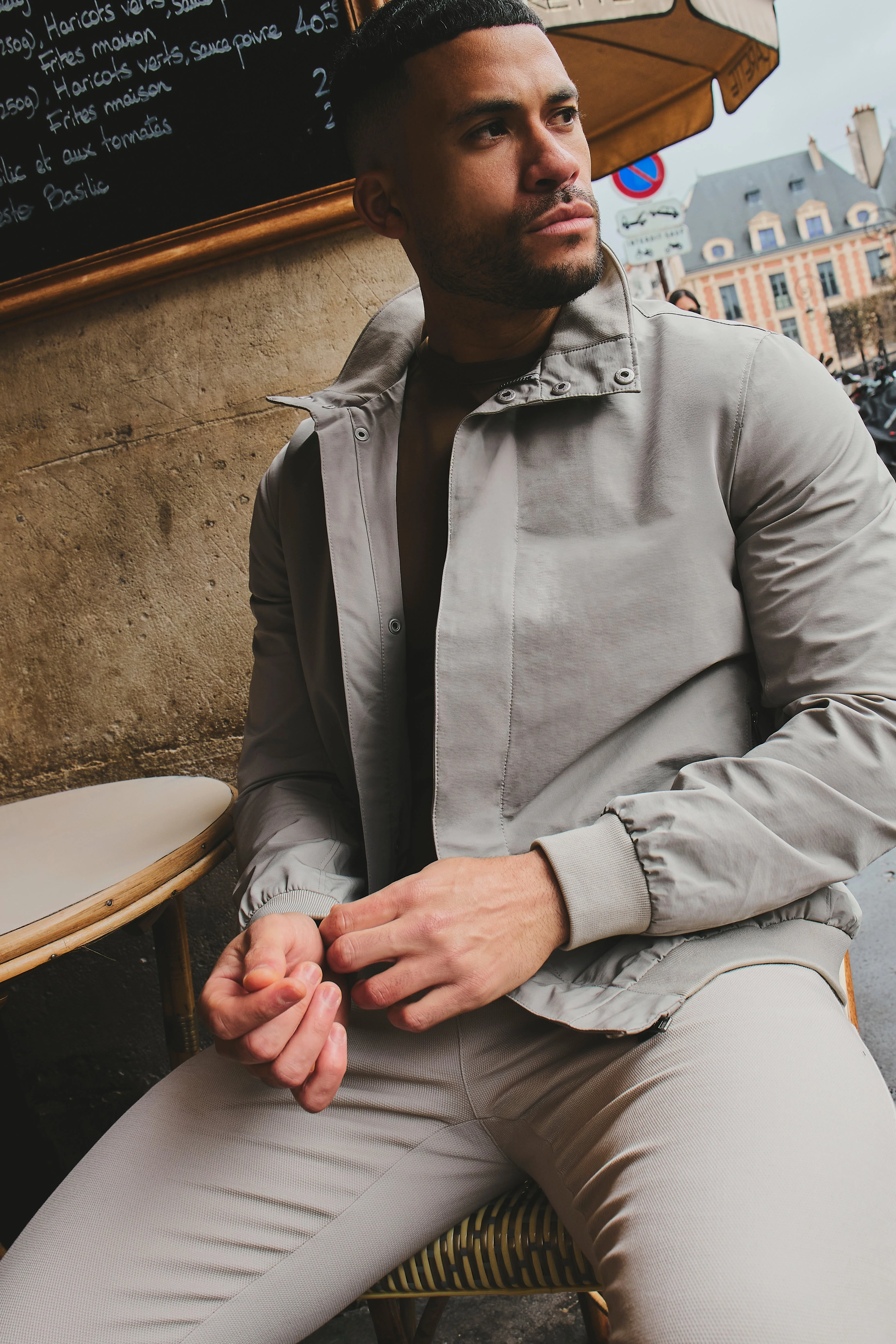 Shower Resistant Funnel Neck Jacket in Pebble Grey - Image 6