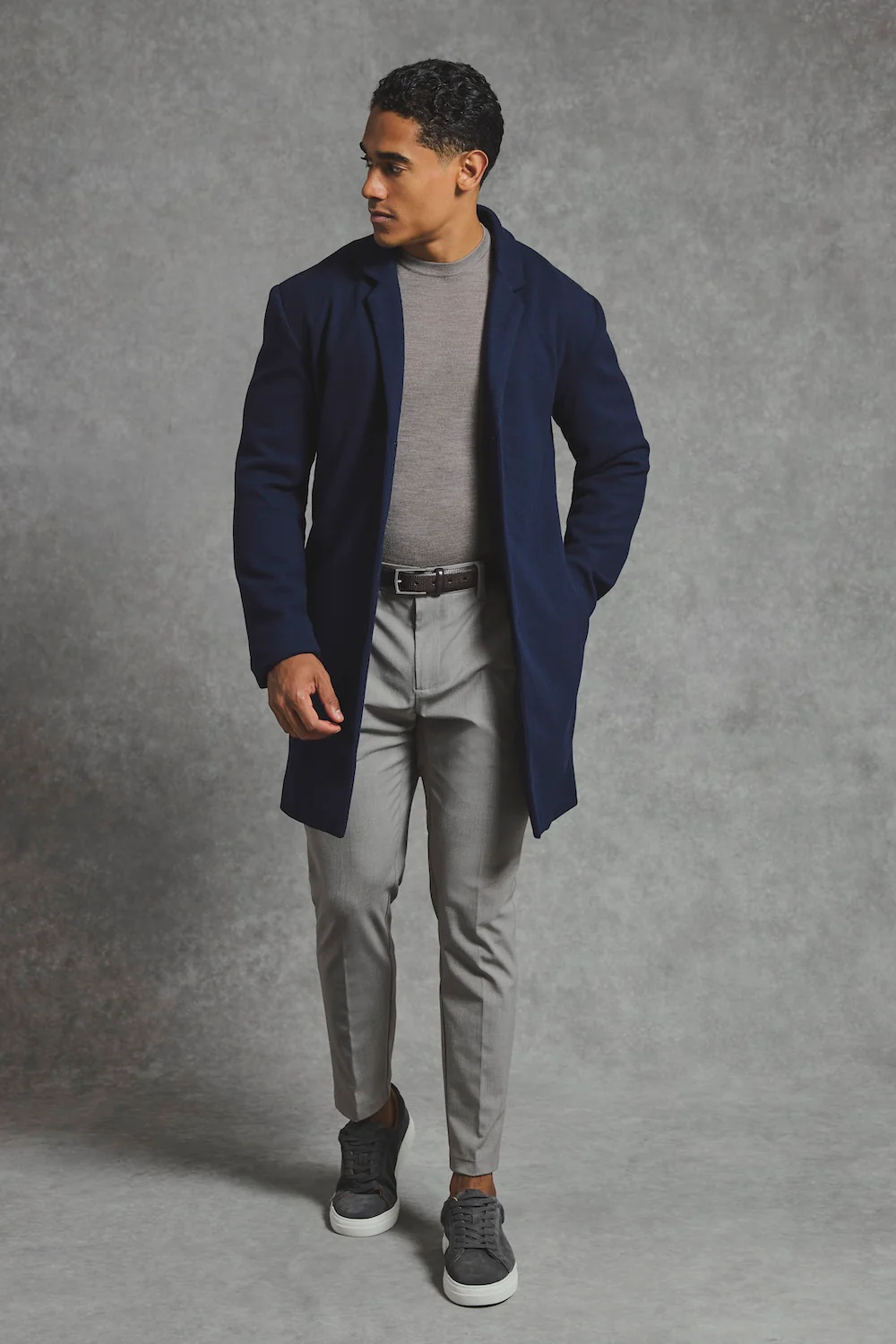 Single Breasted Overcoat in Navy - Image 3