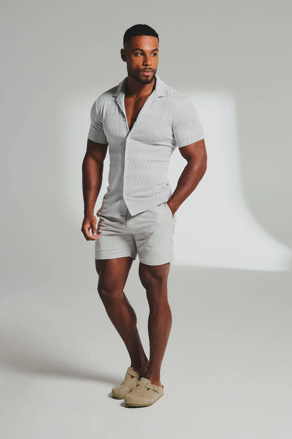 Smart Chino Side Adjuster Shorts in Dove Grey - Image 8
