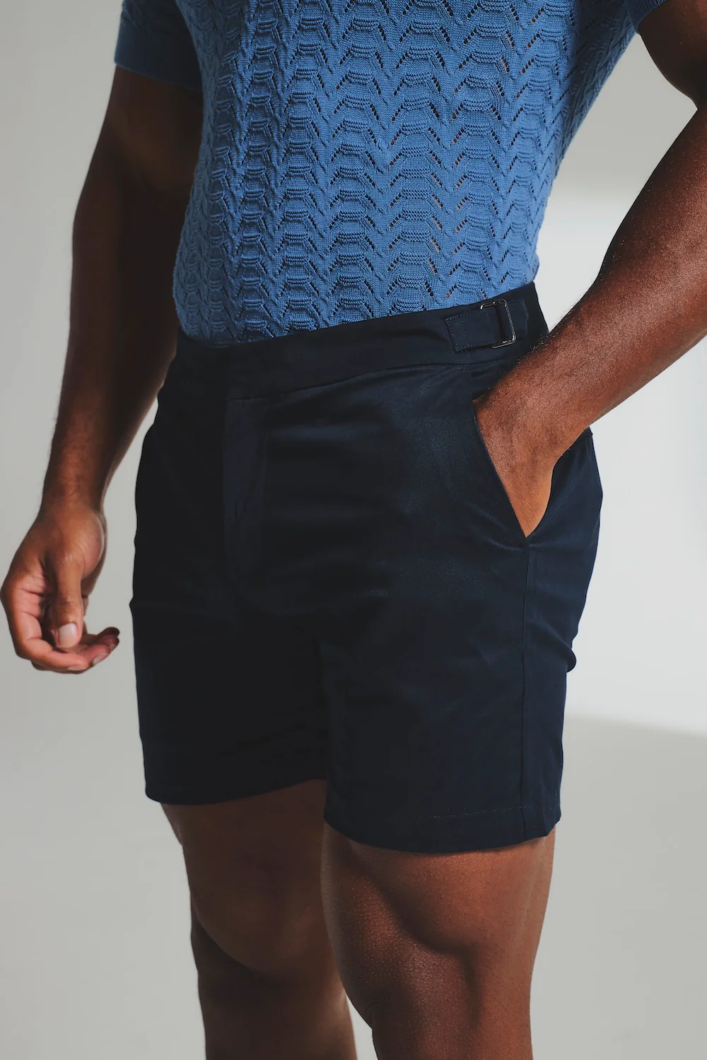 Smart Chino Side Adjuster Shorts in Navy - Image 3