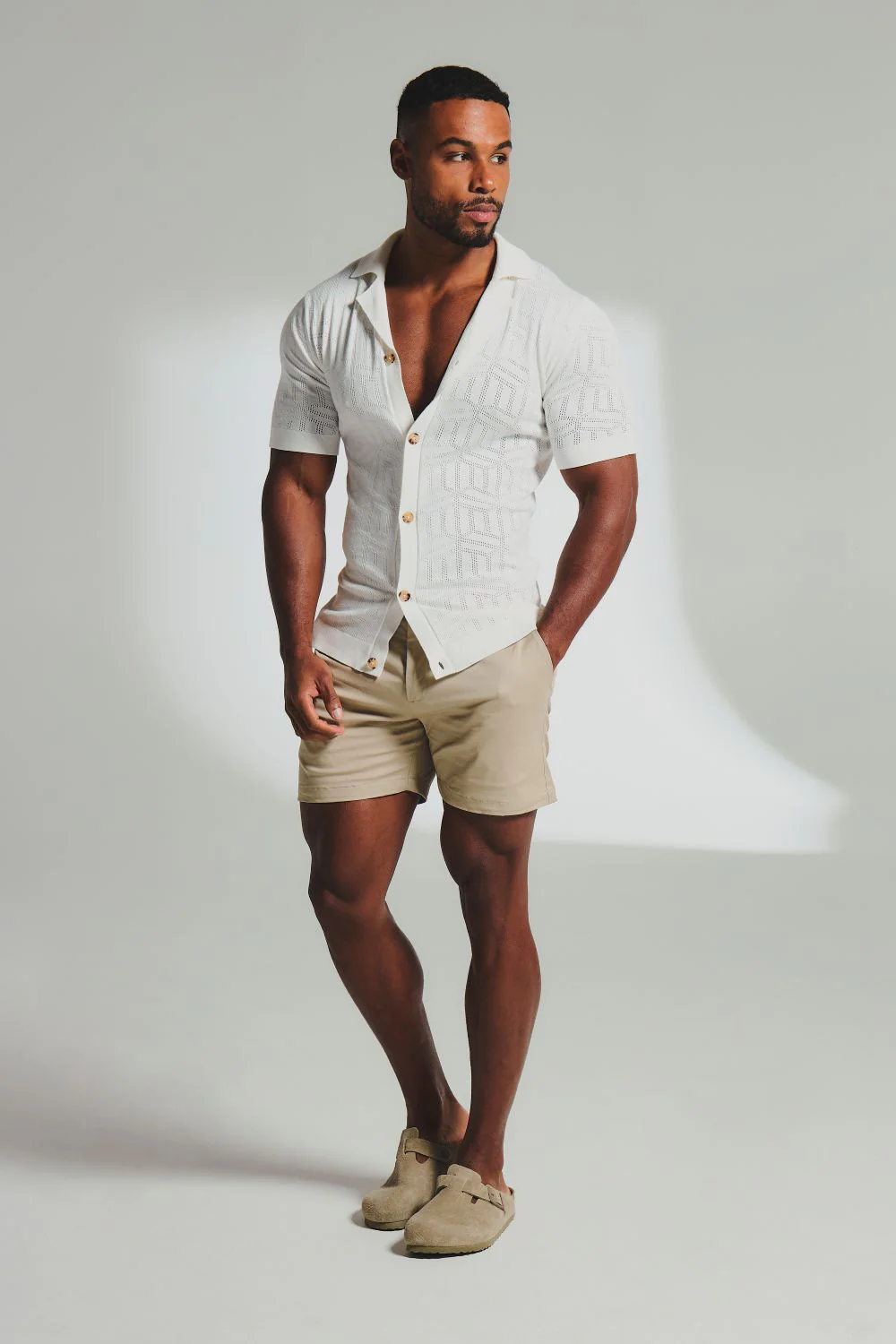 Smart Chino Side Adjuster Shorts in Stone - Image 3