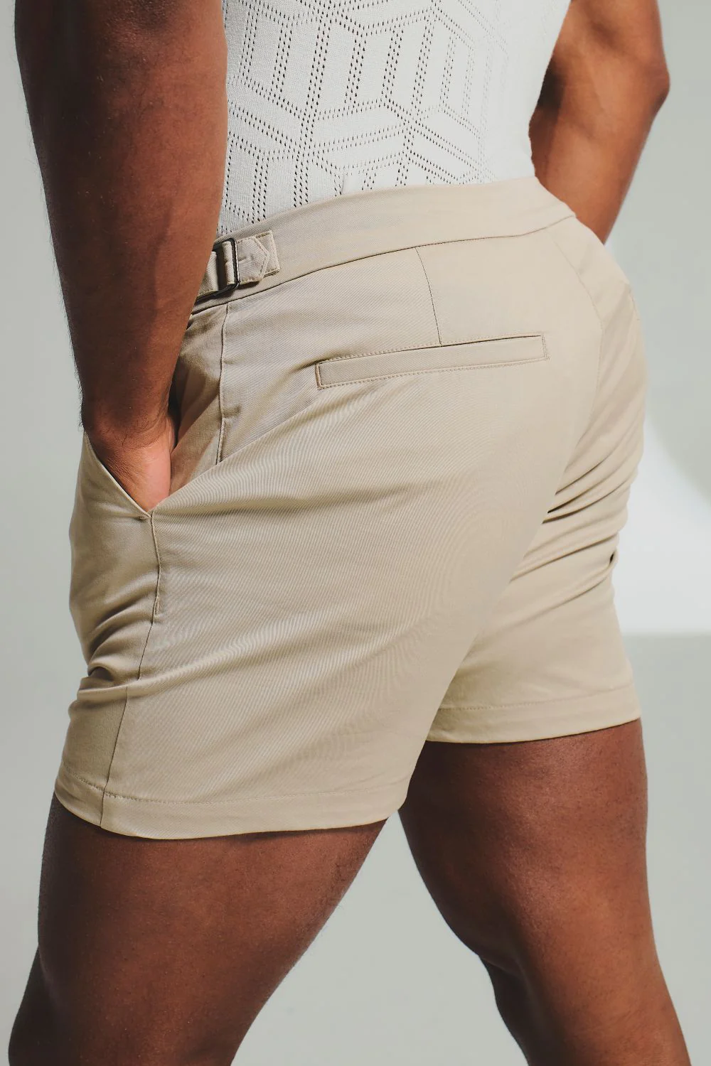 Smart Chino Side Adjuster Shorts in Stone - Image 6