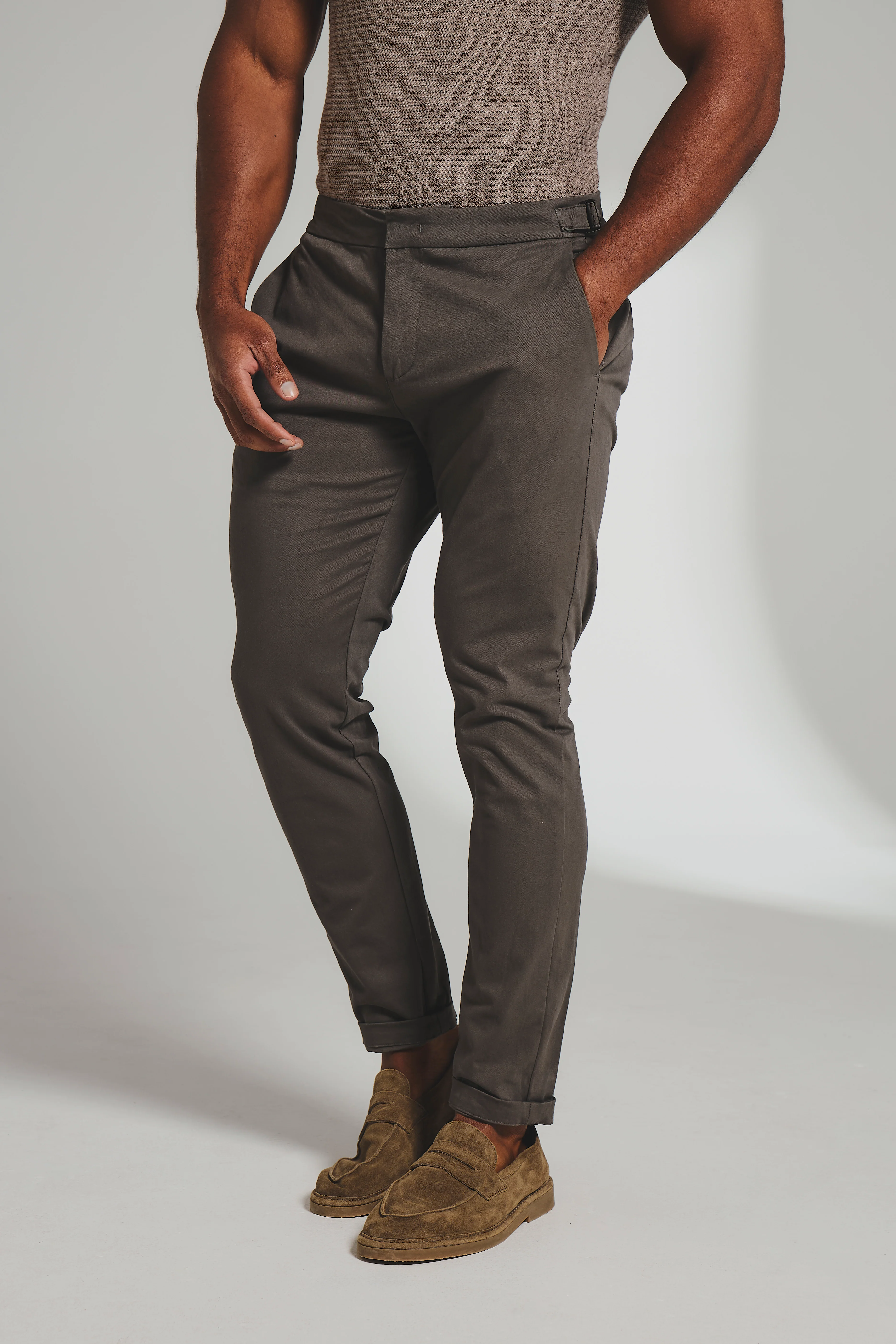 Smart Chino Side Adjuster Trousers in Mocha - Image 4