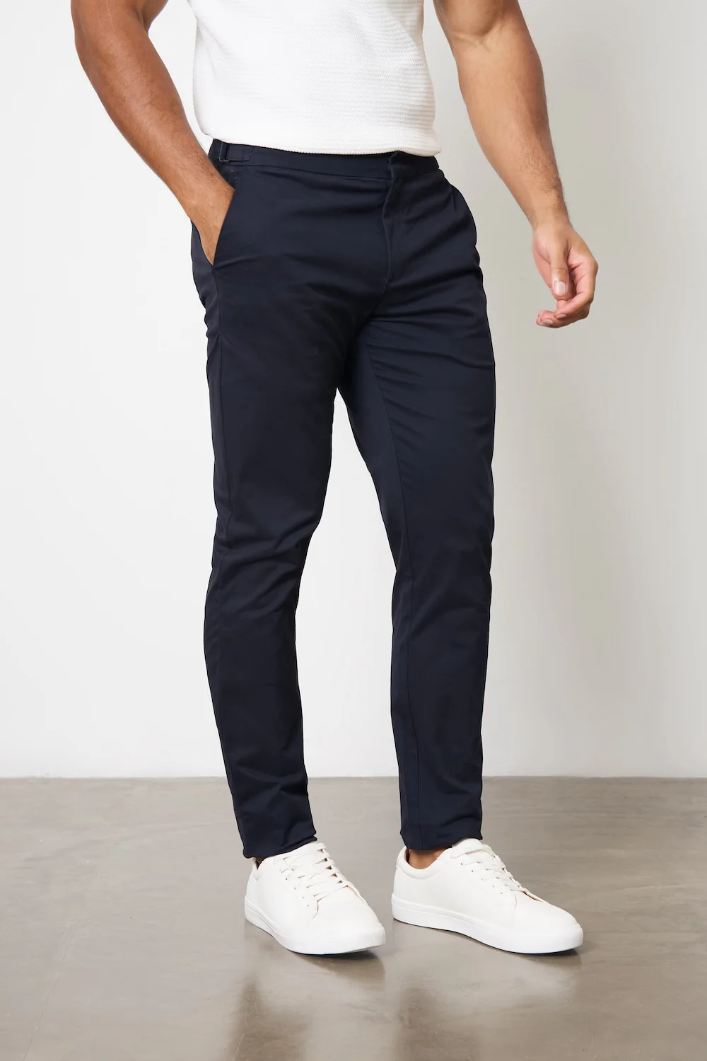 Smart Chino Side Adjuster Trousers in Navy - Image 3