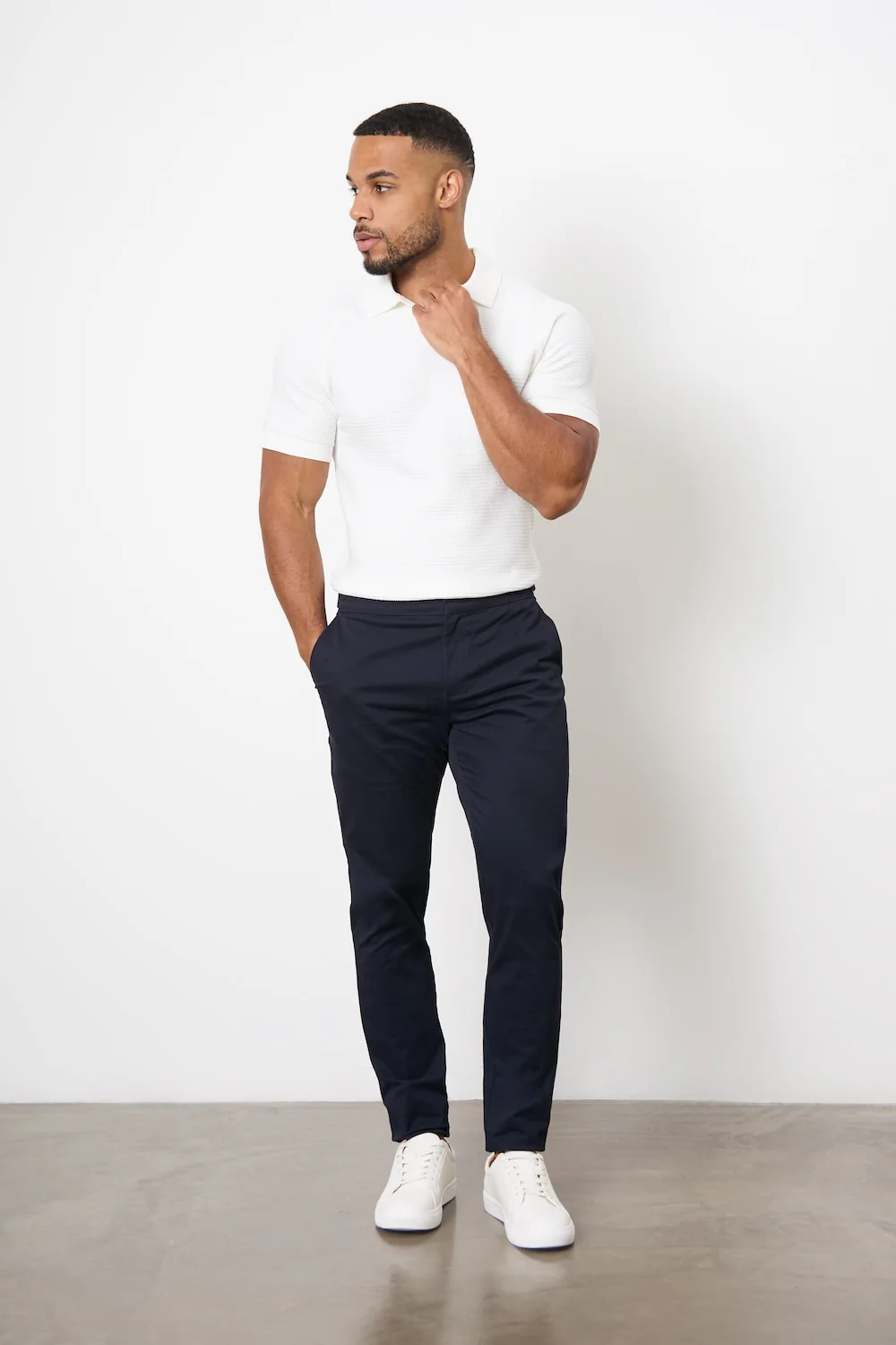 Smart Chino Side Adjuster Trousers in Navy - Image 4