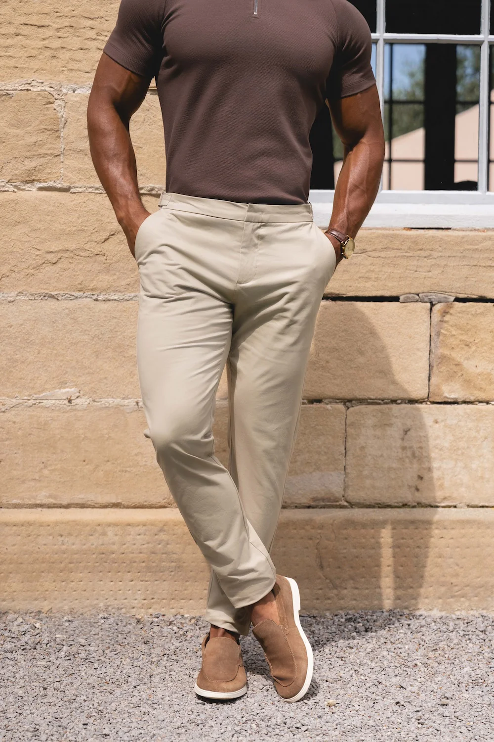 Smart Chino Side Adjuster Trousers in Stone - Image 3