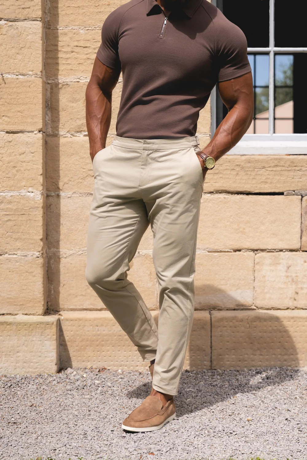 Smart Chino Side Adjuster Trousers in Stone - Image 4