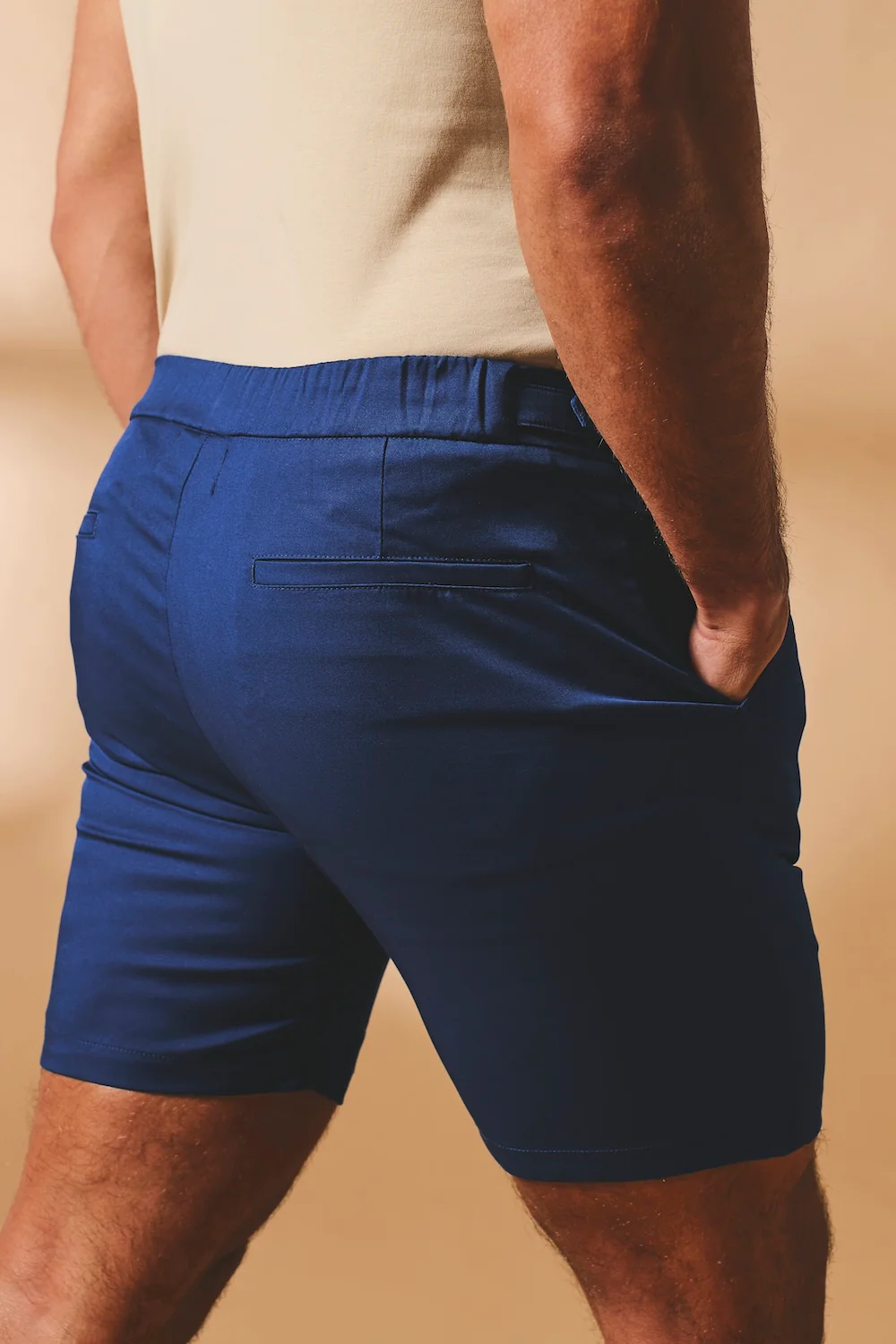 Smart Pleated Cotton Side Adjust Shorts in Navy - Image 7