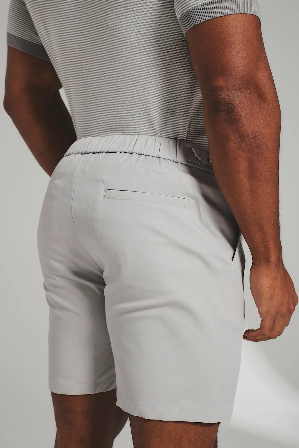 Smart Pleated Cotton Side Adjust Shorts in Pale Grey - Image 6