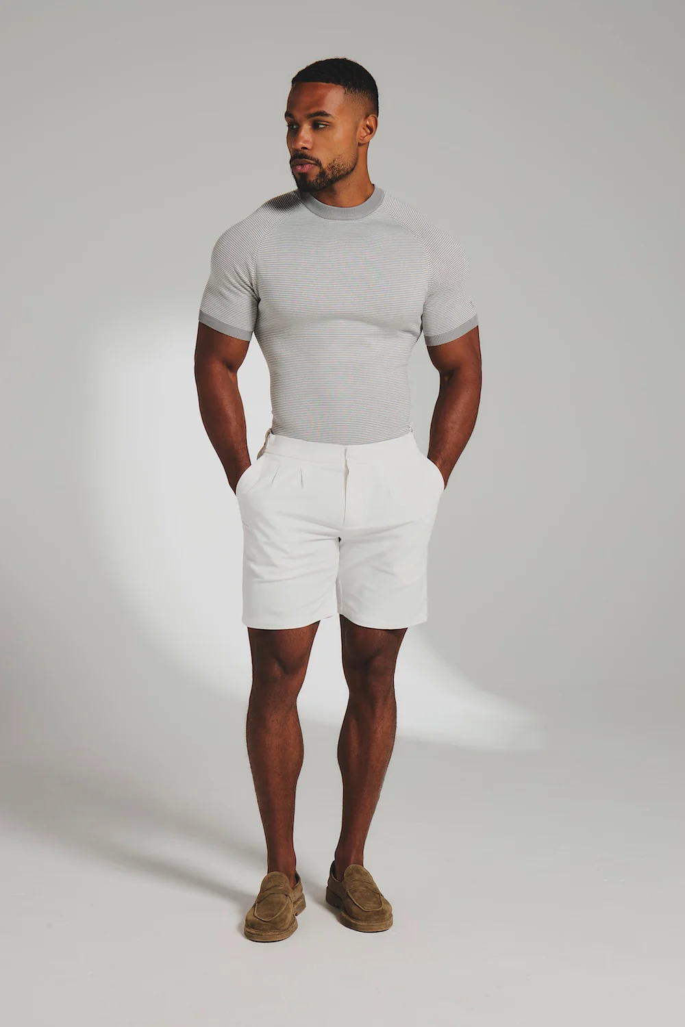 Smart Pleated Cotton Side Adjust Shorts in White - Image 2