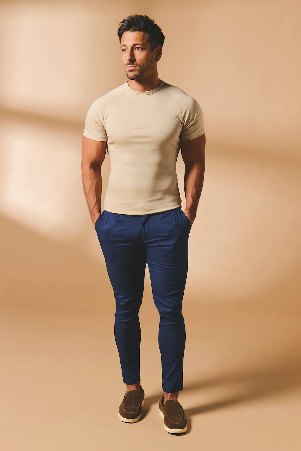 Smart Pleated Cotton Side Adjust Trouser in Navy - Image 3