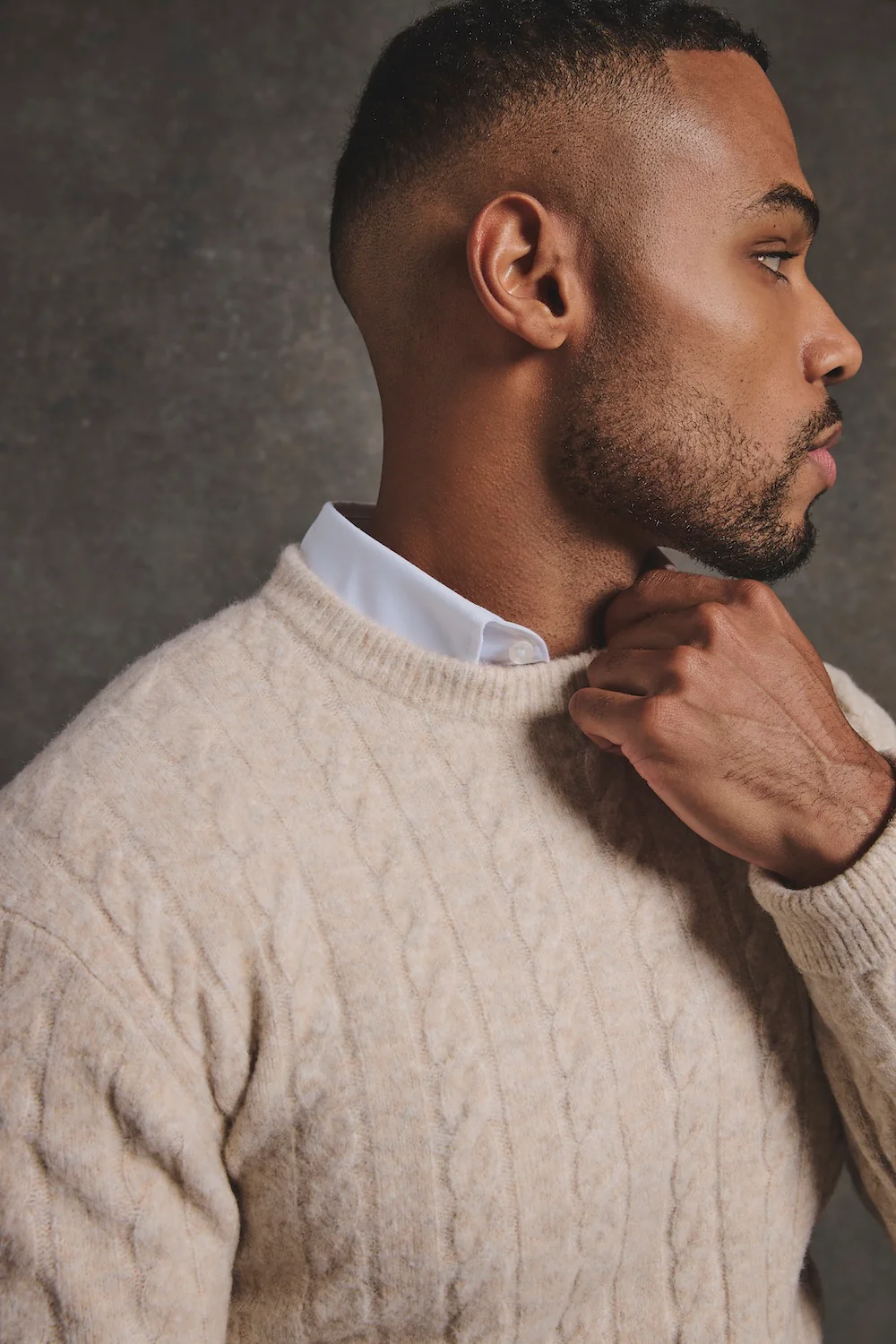 Soft Cable Crew Neck Jumper in Neutral - Image 3