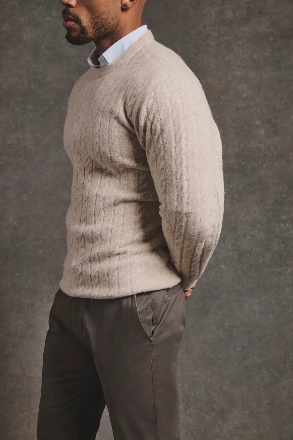 Soft Cable Crew Neck Jumper in Neutral - Image 4