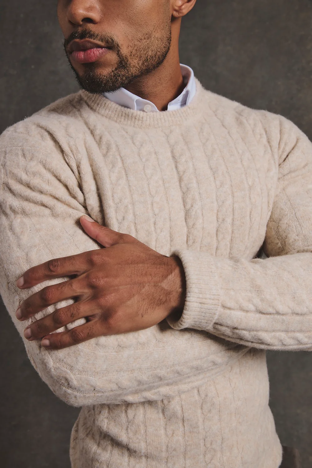 Soft Cable Crew Neck Jumper in Neutral - Image 5