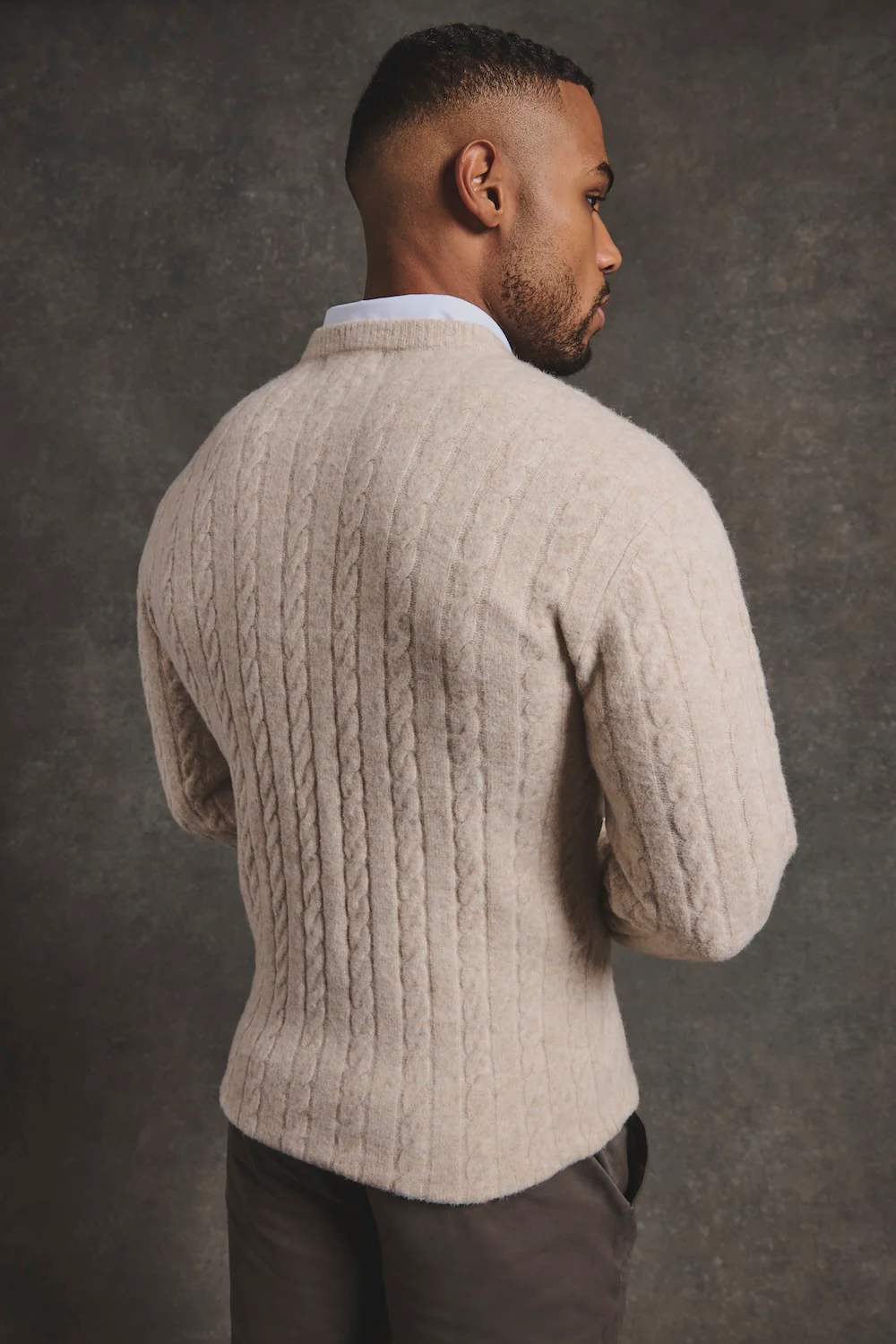 Soft Cable Crew Neck Jumper in Neutral - Image 7
